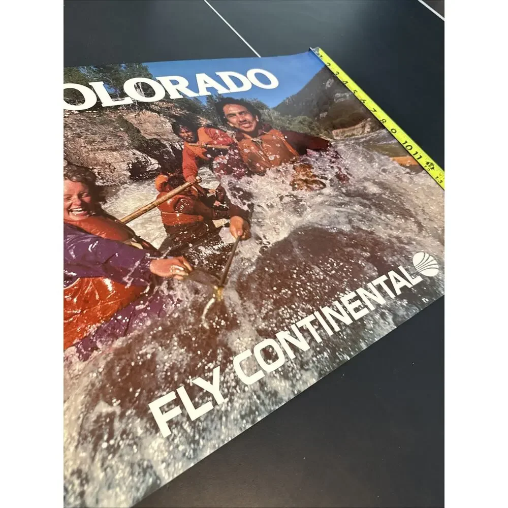 Continental Airlines Poster Travel Colorado White Water Rapids River Rafting EUC - Picture 4 of 6